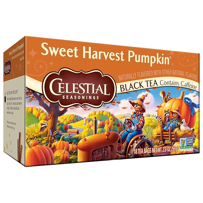 Celestial Seasonings Black Tea Sweet Harvest Pumpkin Contains Caffeine 18 Count (Pack of 6)