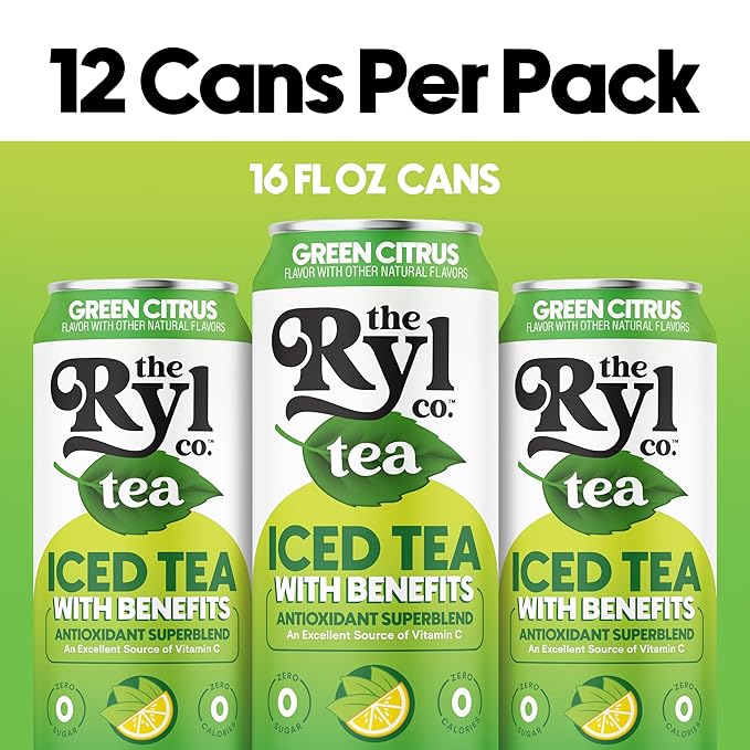 Ryl Iced Tea Green Citrus Tea Antioxidant Superblend Zero Sugar Low Carb Zero Calorie - 16.0 Fl Oz (12-Pack)