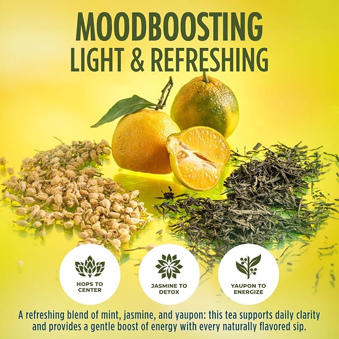 BrightLeaf Citrus Jasmine Sparkling Tea with Functional Benefits for Light Energy – Regenerative Organic Lightly Caffeinated Functional Tea Zero Sugar Zero Calories Zero Sweeteners – 12oz Cans 12