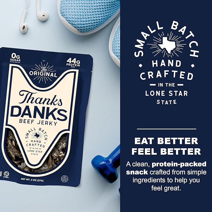 Thanks Danks - The Original - Small Batch Grass-Fed Steak Jerky - Sugar Free Gluten Free Nitrate Free - Guilt-Free Protein Snack - 57g (3 Pack)