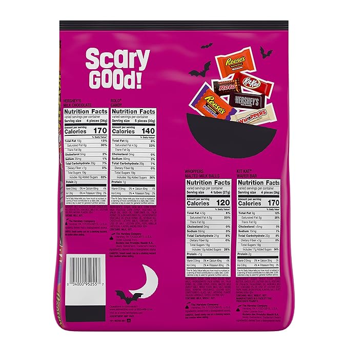 Hershey Assorted Chocolate Flavors Miniatures Halloween Candy Bulk Bag 46.17 oz (155 pieces)