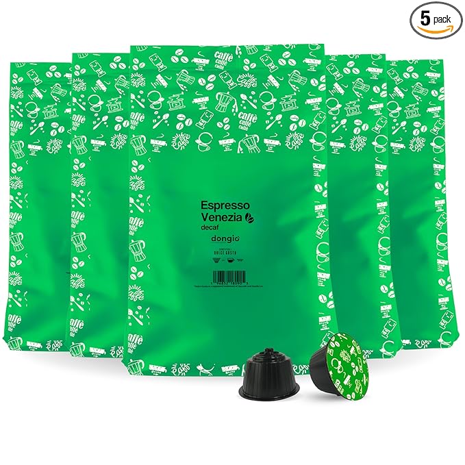 Dongiò Caffè Espresso Venezia (Decaf) - 100 Count of Single-Serve Coffee pods (5 Boxes of 20 capsules each) Compatible with Nescafé Dolce Gusto System Medium-Dark Roast CO₂ Naturally Decaffeinated