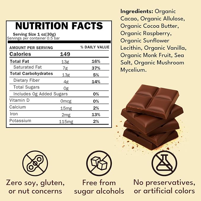 Macalat Raspberry Bar Sugar-Free Sweet Dark Chocolate with Organic Raspberry 70% Peruvian Organic Cacao Bitter-Free Allulose and Monkfruit Chocolate Bar Vegan Non-GMO Keto (5 Bar Case)