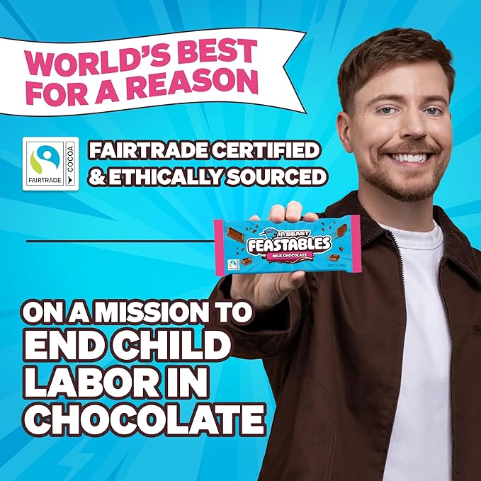 MrBeast Feastables Milk Chocolate Bar King Size 10 Count Creamy Milk Chocolate Candy Fairtrade Cocoa 2.1oz Each