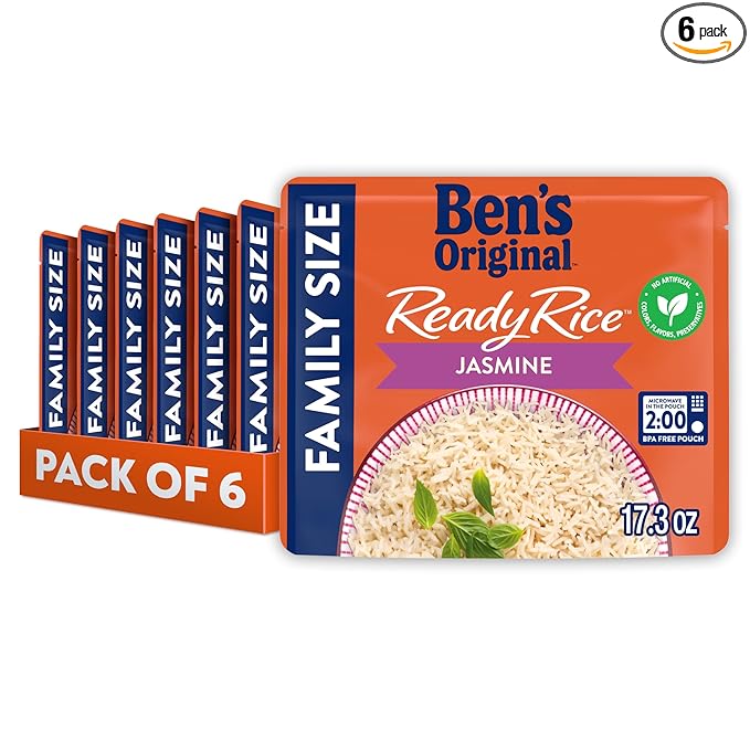 BEN'S ORIGINAL Ready Rice Jasmine Family Size Rice Easy Dinner Side 17.3 OZ Pouch (Pack of 6)