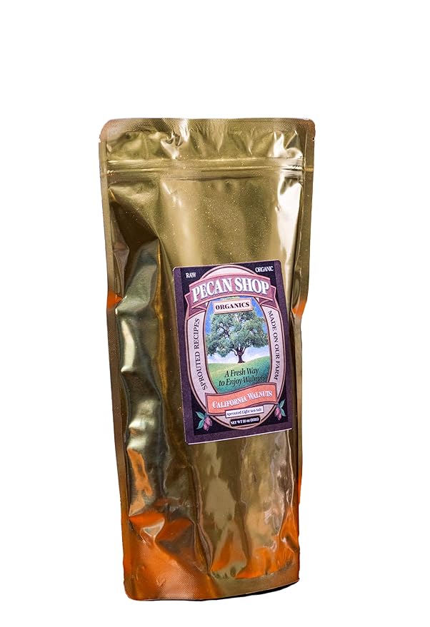 Pecan Shop Sprouted Raw Organic California Walnuts Light Redmond Sea Salt Family Recipe Crispy-Untreated Unpasteurized and Family Orchard grown-12 Ounce