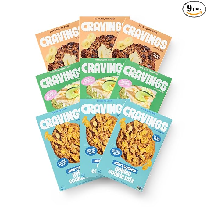 Cravings by Chrissy Teigen 9-Piece Bundle with 18 oz Coconut Key Lime Cake Mix (Pack of 3) 18.75 oz Banana Bread Mix (Pack of 3) &amp 12.1 oz Peanut Butter Oatmeal Brown Sugar Cookie Mix