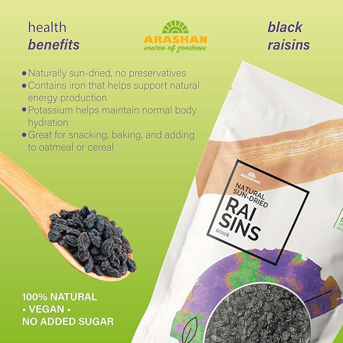 Premium Black Raisins – 13.4 oz (380g) – Natural No Added Sugar High in Fiber (Pack of 2)