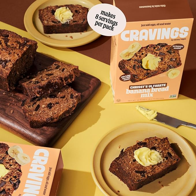 Cravings by Chrissy Teigen Banana Bread Mix - Just Add Eggs Oil Water - Banana Cake or Banana Muffin Mix (Pack of 3)