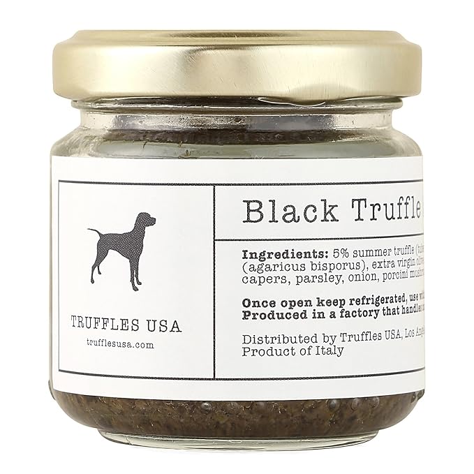 TRUFFLES USA Black Truffle Sauce 2.82 oz Jar - Imported from Italy - Fresh Sauce for Pasta Chicken Steak Vegetables Bread - Unique Gourmet Recipe