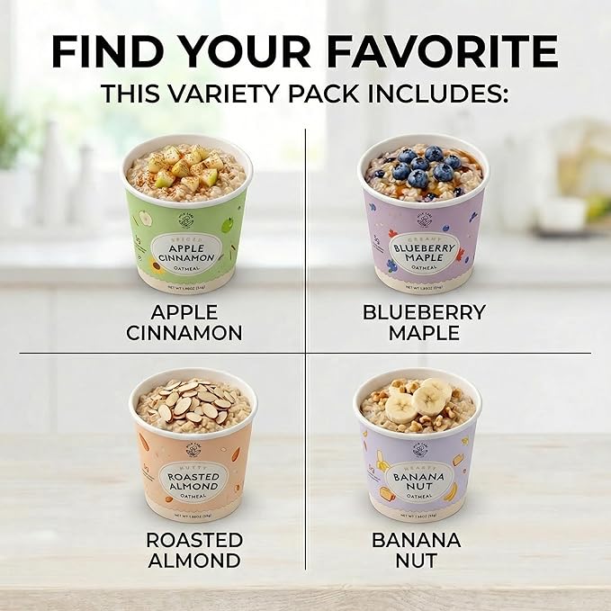 Mylk Labs Variety Pack Protein Oatmeal Cups Whole Grain Low Sugar High Fiber Breakfast with Superfoods Quick &amp Easy On the Go Instant Oatmeal Rolled Oats Gluten Free Vegan Nut Free 12 P