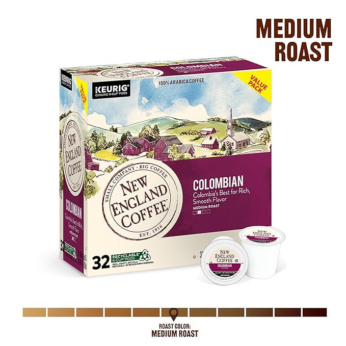 New England Coffee Colombian Supremo Medium Roast Single Serve Pods 32ct Box (Pack of 1)
