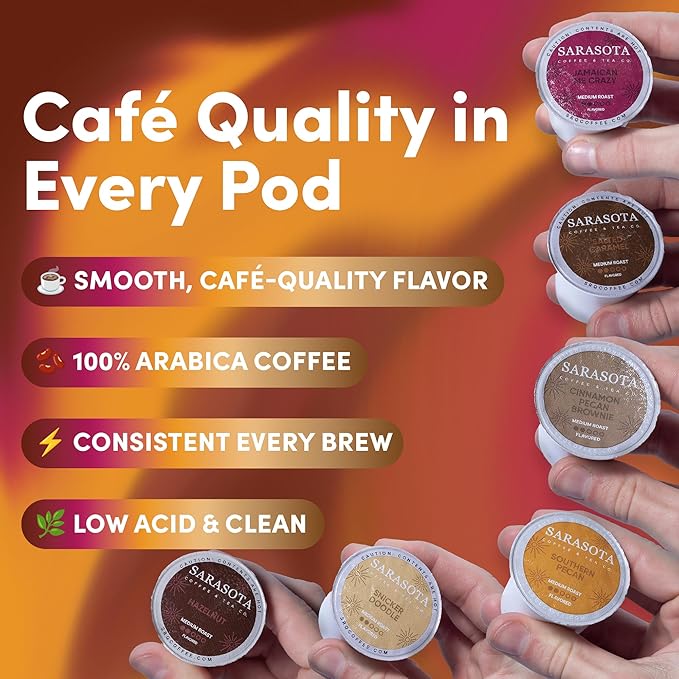 Sarasota K-Cup Coffee Pods | Medium Roast Flavored Coffee | Flavored Variety K Cups | Single Serve for Keurig Brewers | Gourmet Low Acid Mold Free | 24 Count