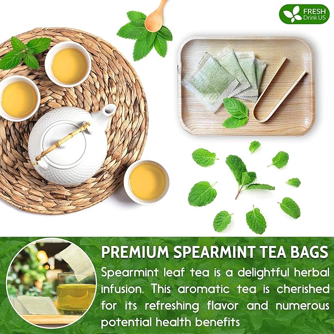 Spearmint Tea Bags 100% Natural &amp Pure Spearmint Leaves. Loose Leaf Spearmint Herbal Tea. Spearmint Leaf Tea. No Sugar No Caffeine No Gluten Vegan.