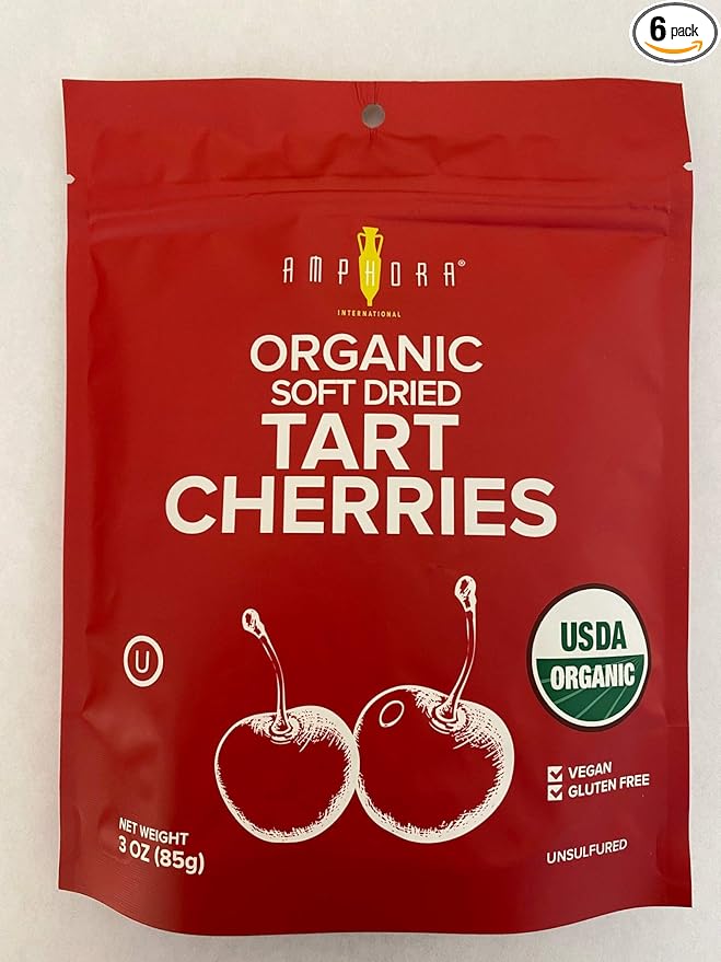 Amphora Organic Soft Dried Tart Cherries 3 oz (85gr) per pouch (Case of 6 pouches)…