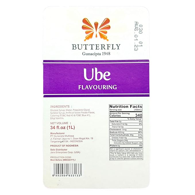 Ube Purple Yam Flavoring Extract Restaurant Size by Butterfly 1 Liter 34 Fl. Ounce