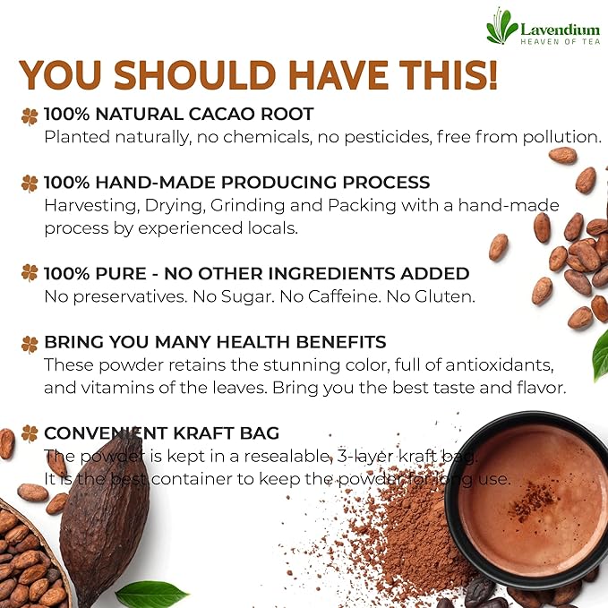 Lavendium 25oz (1.56 lbs) Cacao Powder 100% Natural &amp Pure Unsweetened Rich Chocolate Flavor Perfect for Baking &amp Smoothies No Additives No Gluten Vegan
