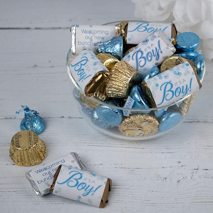 200pcs Personalized It's a Boy Baby Shower Candy Blue Chocolate Party Favors for Guests