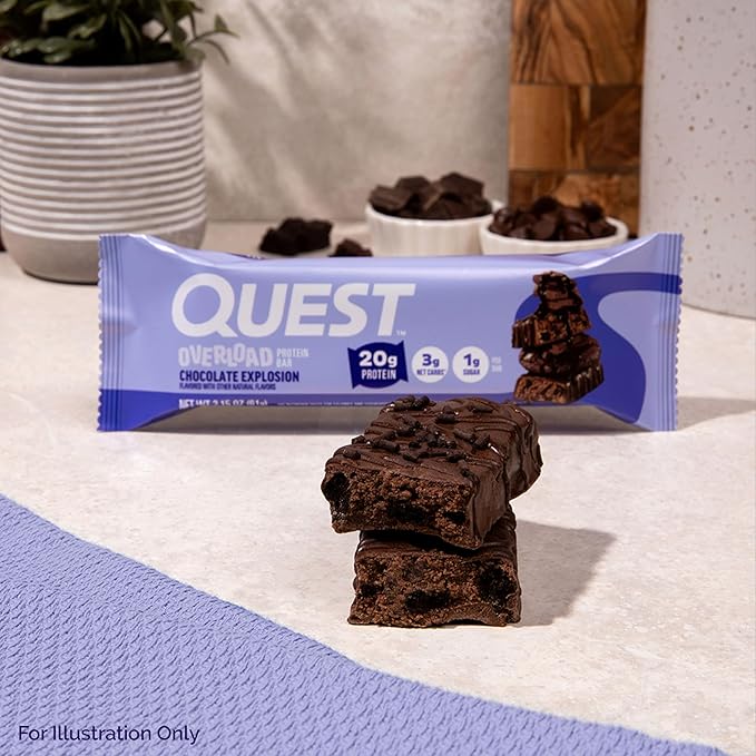 Quest Nutrition Overload Protein Bars Chocolate Explosion 20g Protein 1g Sugar 3g Net Carbs Gluten Free 12 Count