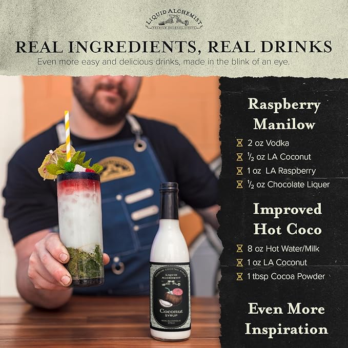 Liquid Alchemist Coconut Syrup for Drinks - Real Ingredients Make our Cream of Coconut Syrup a Perfect Pina Colada Drink Mix - Non-GMO &amp Vegan (25.4 oz)