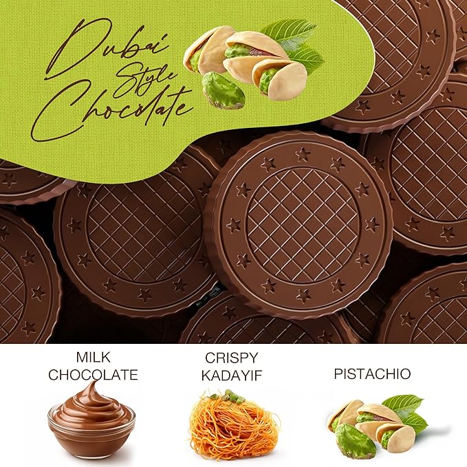 Fiorella Dubai Style Milk Chocolate Pistachio Bars Filled Chocolate With Pistachio Butter &amp Crispy Kadayif Individually Wrapped Chocolate Snacks 18 Pack
