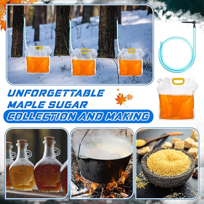 Nuogo 20 Sets 10L Maple Syrup Tapping Filter Kits with Include 20 Taps 20 3 ft Tubes 20 10L Bags 40 Filter Paper 4 Lines Stickers 2 Silicone Funnel 2 Hooks for Maple Birch Syrup Collection Supplies