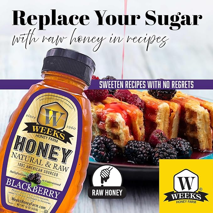 Group WHF Blackberry Honey - Weeks pure raw &amp unfiltered American blackberry honey is kosher certified and gluten-free - since 1960 (16 oz 3 Pack)