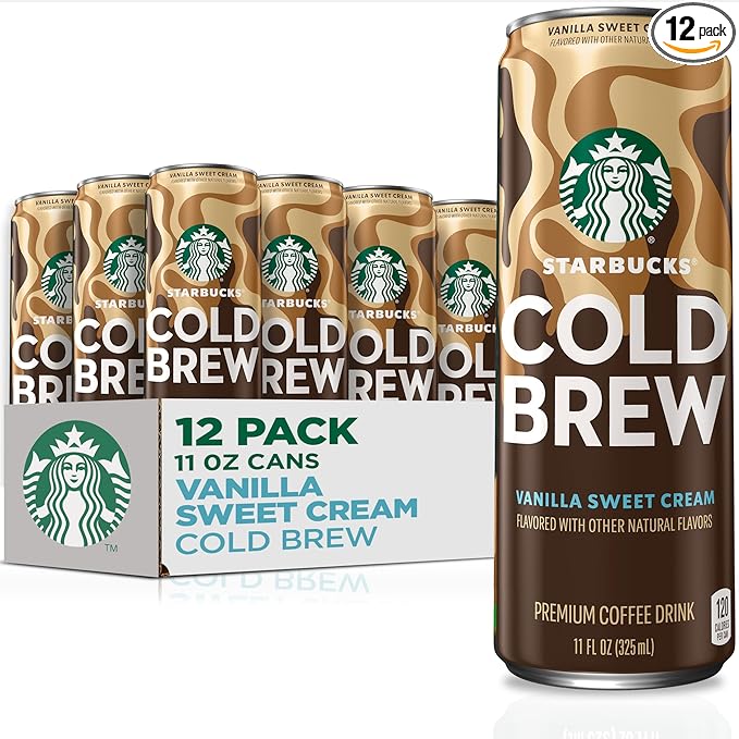 Starbucks Cold Brew Coffee Vanilla Sweet Cream 11 fl oz Cans (12 Pack) Premium Coffee Drink Iced Coffee