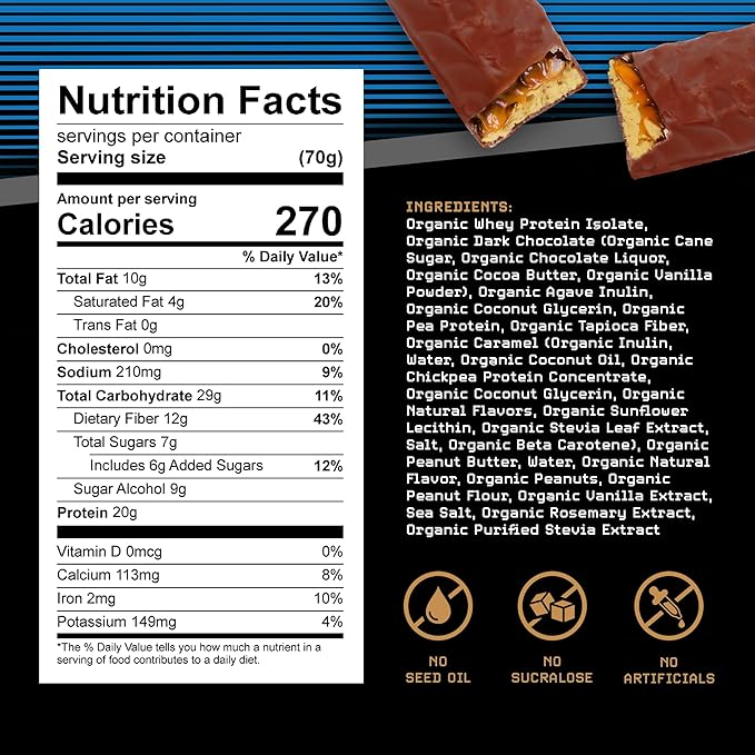 Linear Protein Bar Chocolate Peanut Butter Caramel Flavor 20 Grams Whey Protein Clean and Natural with All Organic Ingredients No Seed Oils High Fiber Gluten Free Healthy Snacks 3 Pack