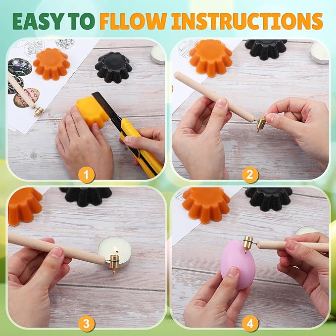 Blushtier 18 Pcs Pysanky Supplies Ukrainian Easter Egg Decorating Kit-0.2 0.3 0.4 0.5mm Kistka Pen Drop Pull Tool Stand Beeswax Candle Egg Blower and Instructions for Color Easter Eggs DIY Supply