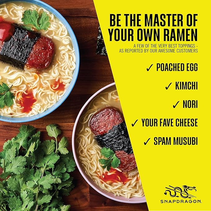 Snapdragon Chicken Ramen Cup Noodles - 6 Pack Instant Ramen Bowl with Authentic Wheat Noodles Soup Flavor Sauce Vege Pack and Garlic Flavoring Oil. Microwave or Hot Water Easy Meal Prep
