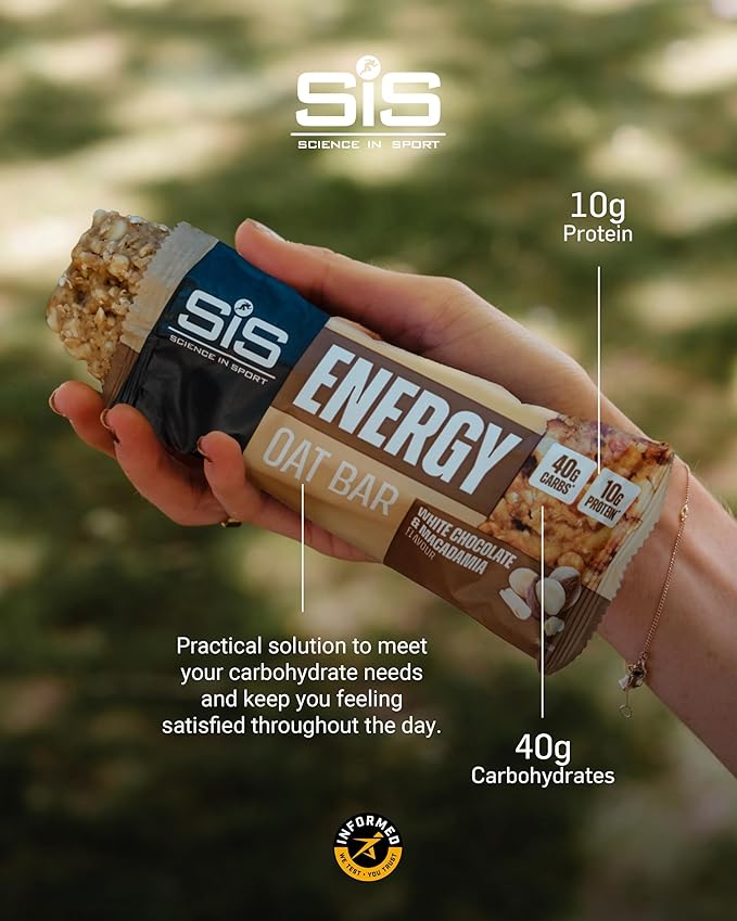 Science in Sport Energy Oat Bar - Oat Energy Bar for Elite Athletes - 40g Carbohydrates - 10g Protein - Balanced Nutrition Sports Snack - Vegan-Friendly - White Chocolate &amp Macadamia Flavor - 12 C