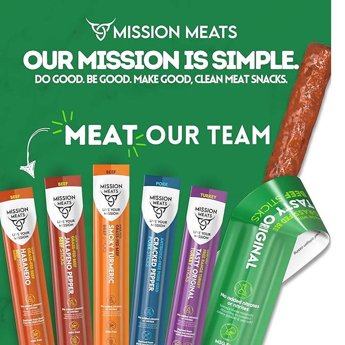 Mission Meats Candied Bacon Jerky (Sriracha) – The Perfect Delicious Savory &amp Sweet Snack Bloody Mary Bar Supplies Gift – Uncured Small Batch Gluten Free 2oz (Pack of 6)
