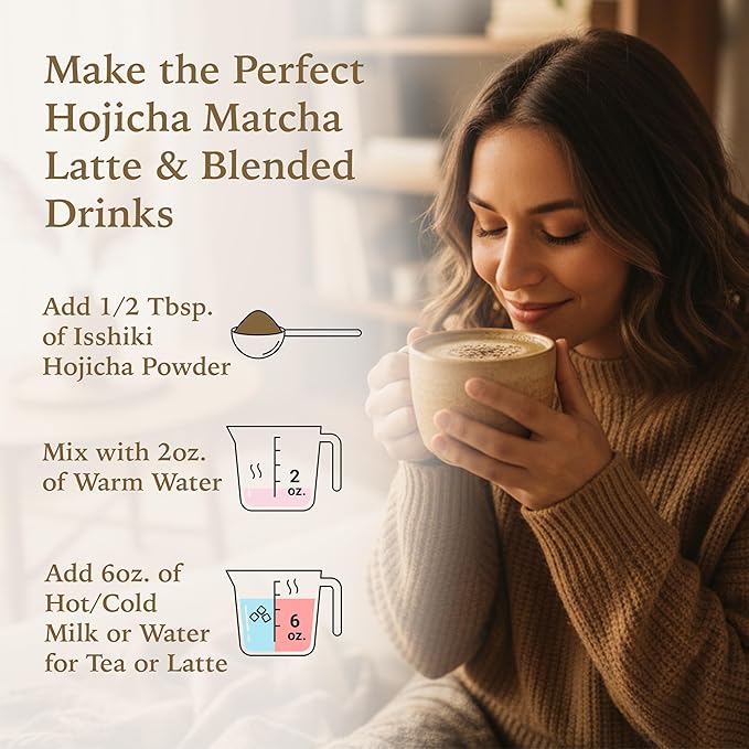 Isshiki Matcha Hojicha Powder – Low Caffeine Roasted Green Tea from Uji Japan – Smooth Nutty Flavor with Full-Body Tones – Authentic Japanese Loose Powder for Daily Enjoyment - 30g (20 Servings)