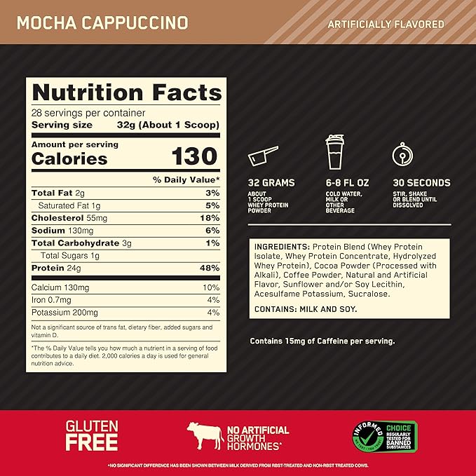 Optimum Nutrition Gold Standard 100% Whey Protein Powder Mocha Cappuccino 2 Pound (Packaging May Vary)