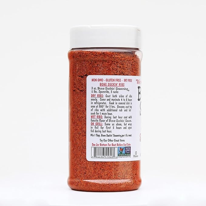 Bone Suckin' Seasoning &amp Rub Original Blend Grilling Rubs Dry Pork Rub Gluten-Free Non-GMO Kosher Great on Ribs Pork Beef Chicken Seafood Pasta Vegetables Even Popcorn and No Msg