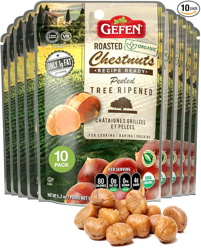 Gefen Organic Whole Peeled and Roasted Chestnuts 5.2oz (10 Pack) | Chestnuts Peeled and Ready to Eat | Great for Cooking &amp Baking | Gluten Free | Kosher