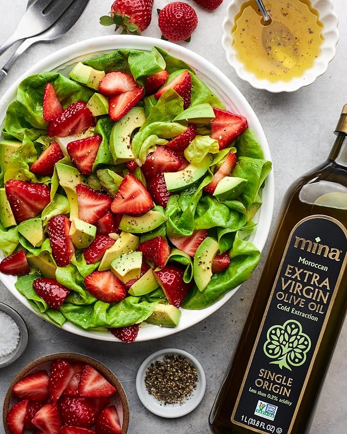 Mina Moroccan Olive Oil Extra Virgin 33.8 Fl Oz New Harvest Polyphenol Rich Olive Oil Single Origin Extra Virgin Olive Oil Cold Extraction Less than 0.2% Acidity 1 L