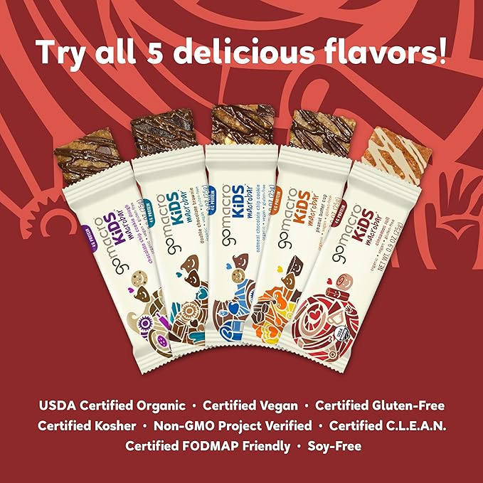 GoMacro Kids MacroBar Organic Vegan Snack Bars - Cinnamon Roll (0.90 Ounce Bars 7 Count) (Pack of 2)