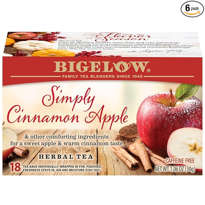 Bigelow Tea Simply Cinnamon Apple Herbal Tea Caffeine Free (Pack of 6) 108 Total Tea Bags