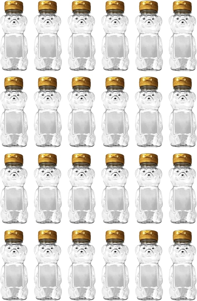12 Ounce Clear Plastic Squeezable Honey Bears with Sealable Flip Top Lids - BPA Free Hand Wash Only (Gold 24 Pack)