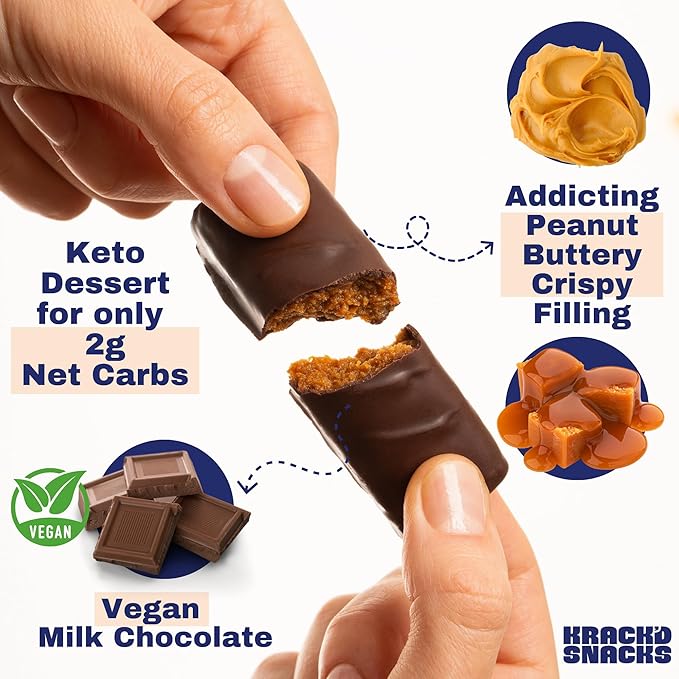 Krack’d Snacks Keto Milk Chocolate Candy Bars 5 Pk- Low Carbs Sugar Free Keto Bar with Peanut Butter Caramel Crunch &amp Allulose | Non GMO Gluten Free Snack