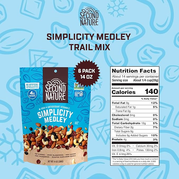 Second Nature Simplicity Medley Trail Mix Kosher Gluten Free &amp Non-GMO 14 Ounce (Pack of 6)