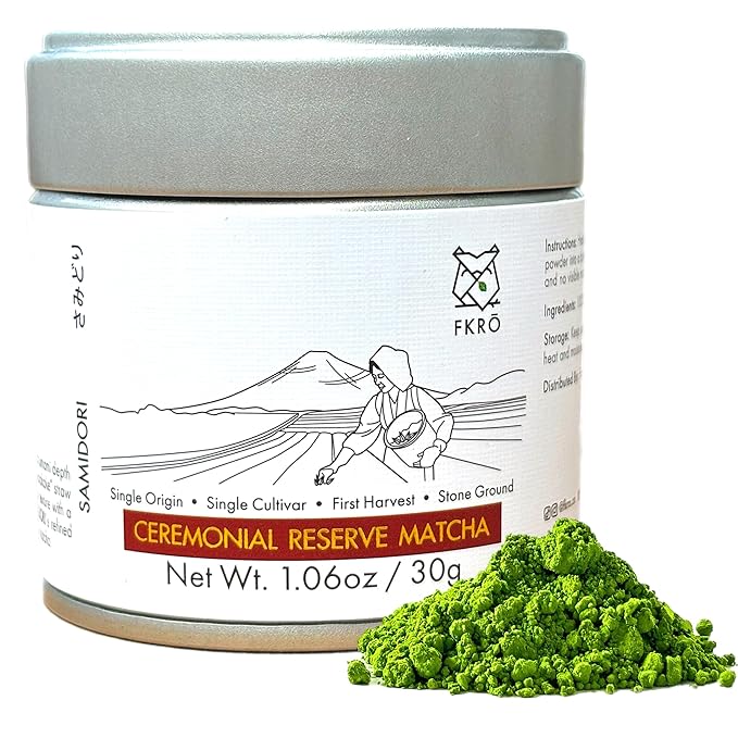 FKRO Tsuchiyama Limited Reserve Ceremonial Grade Matcha Green Tea Powder from Shiga Japan. Single Okumidori Cultivar 1st Harvest Stone-Ground. Flown in Fresh Monthly (30g/1.06oz) Tin