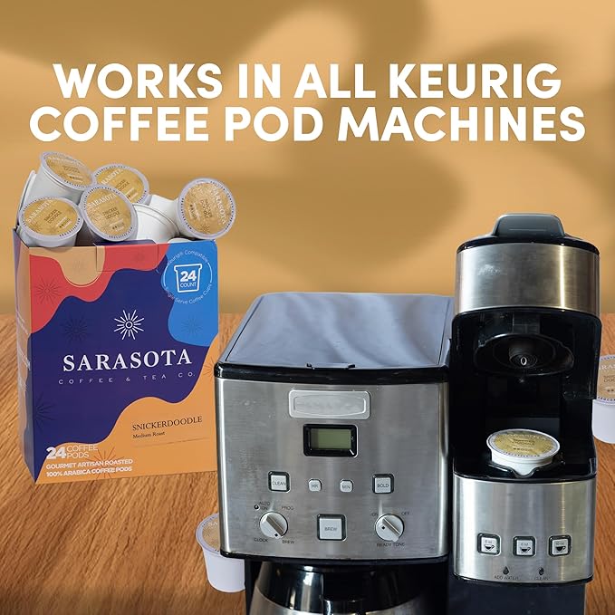 Sarasota K-Cup Coffee Pods | Medium Roast Flavored Coffee | Snickerdoodle Sugar Cookie | Single Serve for Keurig Brewers | Gourmet Low Acid Mold Free | 24 Count