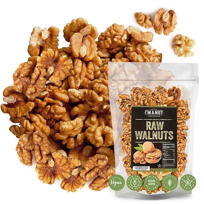 Premium Raw Walnut Halves &amp Pieces 32oz (2 lb) - 100% Natural No-PPO Non-GMO Batch-Tested Gluten &amp Peanut Free Kosher Small Batch Quality