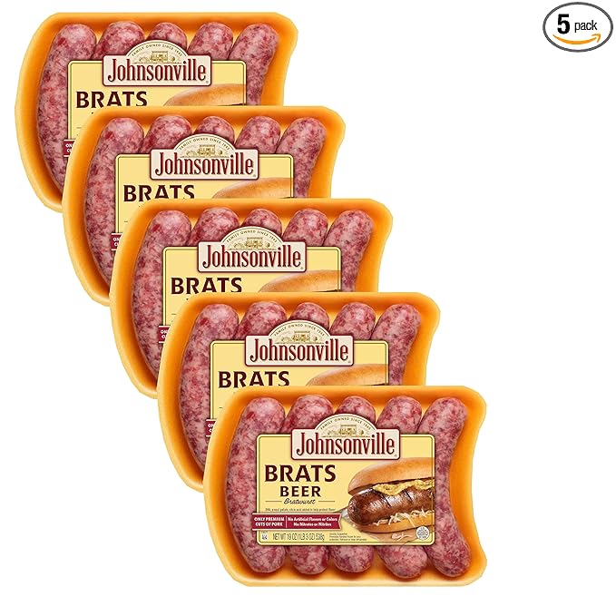 Johnsonville Beer Bratwurst - Only Premium Cuts of Pork - No Artificial Colors or Flavors and Ready Set Gourmet Donate a Meal Program - 5 Pack (19oz. 5ct Each)