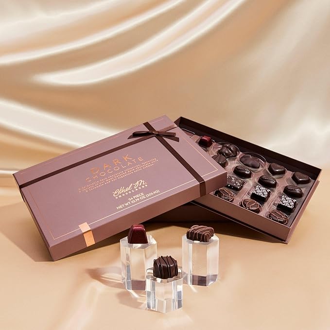 Ethel M Chocolates 24 Piece Premium Dark Chocolate Collection Assortment Candy Gift Box ? Exotic flavors lemon vanilla caramel and more