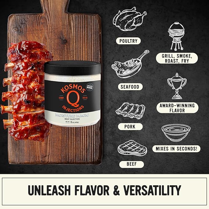 Kosmos Q Moisture Magic BBQ Injection Phosphate Meat Marinade for Chicken Pork Brisket Fish &amp More BBQ Competition Injection Blend to Maximize Juiciness Flavor &amp Moisture Gluten Free 1