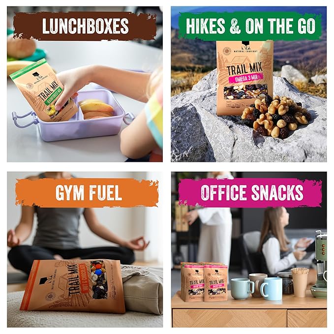 Trail Mix Snack Packs Variety - 4 Bags - Dried Fruit Mix &amp Nuts Mix with Chocolate Chips Peanuts Cranberries Raisins Walnuts Tropical Fruits - Trail Mix Individual Packs 3.5 oz